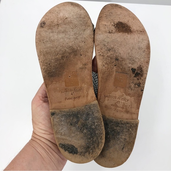 Joie A La Plage Metallic Silver Flat Sandals Womens 41 Straps - Picture 9 of 9